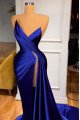 Amelia Modern Royal Blue Sweetheart Backless Side Slit Sheath Prom Dresses With Crystal