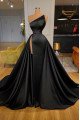 Andrea Wonderful Black Strapless Backless Beading Side Slit A-Line Prom Dresses 