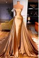 Angela Chic Rose Gold Strapless Panel Train A-lien Prom Dresses With Crystal