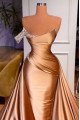 Angela Chic Rose Gold Strapless Panel Train A-lien Prom Dresses With Crystal