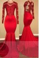 Annie Sexy Red Jewel Long Sleeves Open Back Appliques Mermaid Prom Dresses