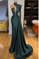 Ariel Gentle Dark Green One Shoulder Beading Sheath Prom Dresses