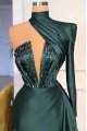 Ariel Gentle Dark Green One Shoulder Beading Sheath Prom Dresses