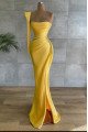 Arthur Fancy Yellow One Shoulder Side Slit Beading Sheath Prom Dresses