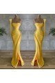 Arthur Fancy Yellow One Shoulder Side Slit Beading Sheath Prom Dresses