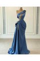 Ashley Chic Ink Blue One Shoulder Side Slit Keyhole Sheath Prom Dresses With Appliques