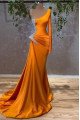 Ashley Mild Orange One Shoulder Court Train Sheath Prom Dresses With Crystal