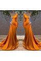 Ashley Mild Orange One Shoulder Court Train Sheath Prom Dresses With Crystal