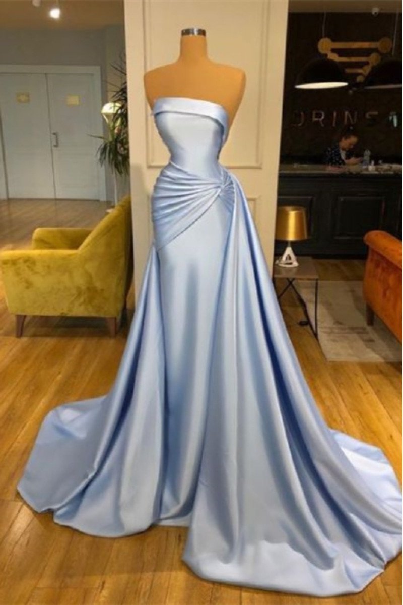 Audrey Charming Sky Blue Strapless Panel Train Sheath Prom Dresses