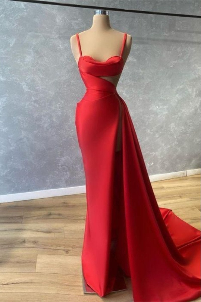 Ava Gentle Red Spaghetti Straps Keyhole Sheath Prom Dresses