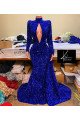 Avery Sparkle Royal Blue High Neck Keyhole Long Sleeves Sequins Sheath Prom Dresses