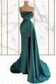 Barbara Special Turquoise One Shoulder Ruffles Beading Side Slit Sheath Prom Dresses