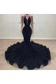 Bblythe Sexy Black Halter Backless Sequins Mermaid Prom Dresses