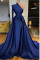 Bess Elegant Dark Blue One Shoulder Long Sleeves Side Slit A-Line Prom Dresses