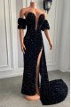 Beverly Special Black Sequins Strapless Side Slit Sheath Prom Dresses