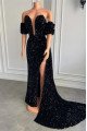 Beverly Special Black Sequins Strapless Side Slit Sheath Prom Dresses