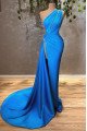 Blake Modern Blue One Shoulder Side Slit Sheath Prom Dresses With Crystal