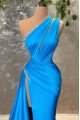 Blake Modern Blue One Shoulder Side Slit Sheath Prom Dresses With Crystal