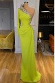 Bonnie Gentle Light Green One Shoulder Sheath Prom Dresses With Crystal