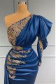 Bridget Charming Dark Blue One Shoulder Beading Sheath Prom Dresses With Appliques