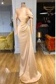 Brittany Simple Champagne High Neck Long Sleeves Sheath Prom Dresses