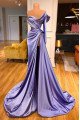 Brooklyn Beautiful Lavender Off Shoulder Side Slit Beading Sheath Prom Dresses With Ruffles