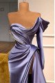 Brooklyn Beautiful Lavender Off Shoulder Side Slit Beading Sheath Prom Dresses With Ruffles