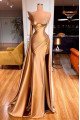 Cameron Mild Rose Gold Spaghetti Straps Side Slit Sheath Prom Dresses With Crystal