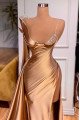 Cameron Mild Rose Gold Spaghetti Straps Side Slit Sheath Prom Dresses With Crystal