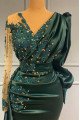 Candice Wonderful Dark Green V-Neck Long Sleeves Beading Sheath Prom Dresses