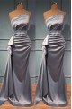 Cara Mild Gray One Shoulder Open Back Sheath Prom Dresses With Crystal