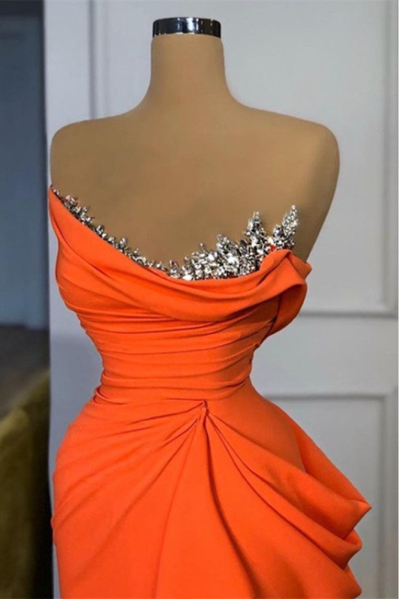 Carol Lovely Orange Strapless Ruffles Sheath Prom Dresses With Crystal