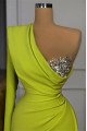 Caroline Mild Light Green One Shoulder Sheath Prom Dresses With Crystal