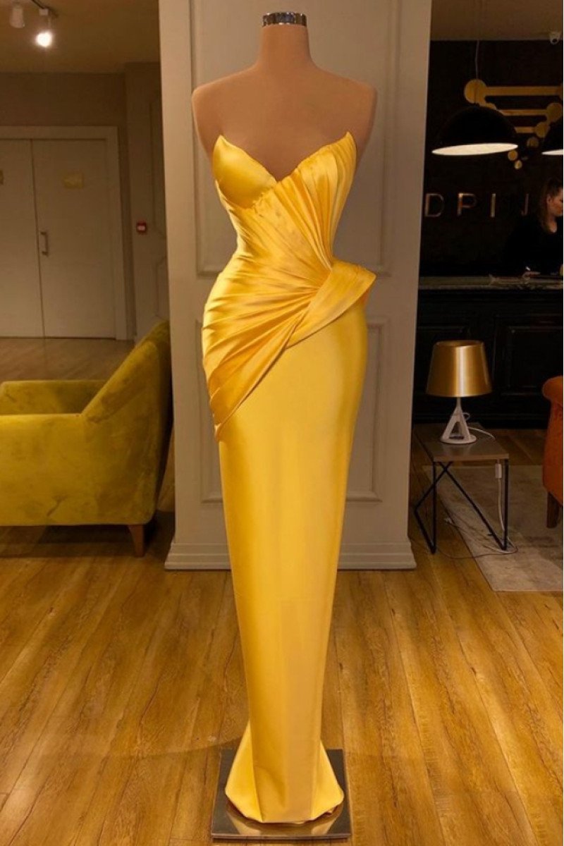 Catherine Generous Yellow Sweetheart Ruffles Sheath Prom Dresses