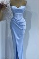 Chloe Elegant Sky Blue Spaghetti Straps Side Slit Sheath Prom Dresses