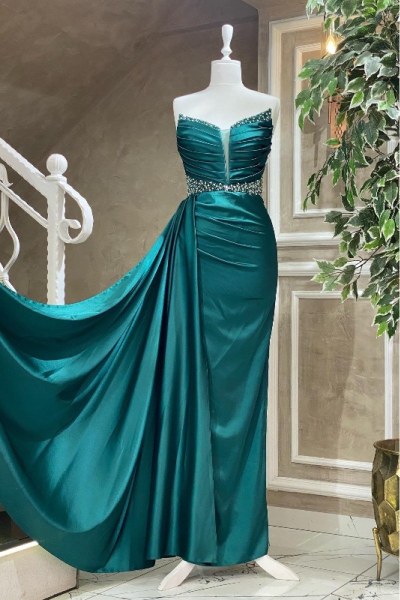 Christine Chic Turquoise Sweetheart Open Back Beading Sheath Prom Dresses