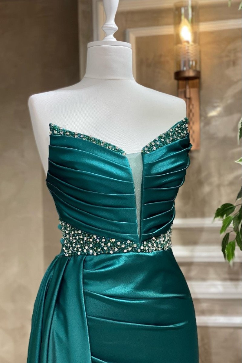 Christine Chic Turquoise Sweetheart Open Back Beading Sheath Prom Dresses