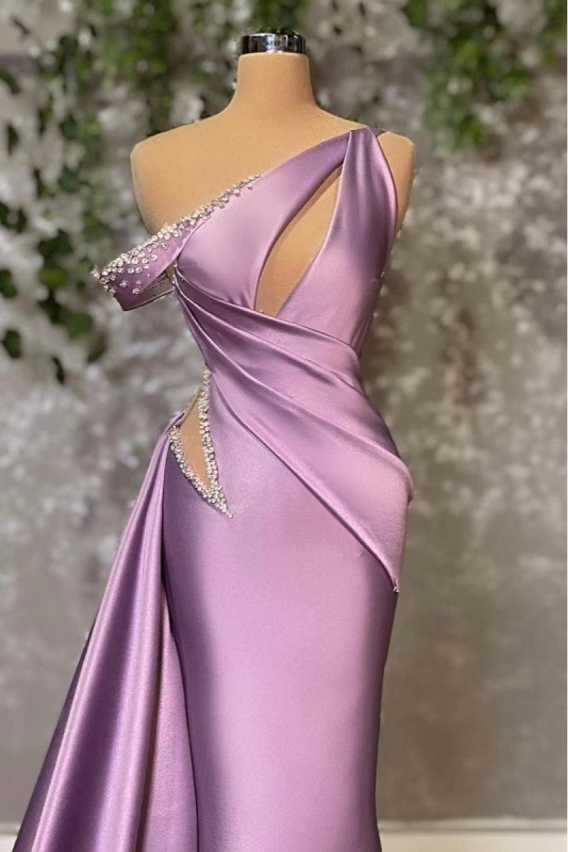 Cora Charming Purple One Shoulder Keyhole Open Back Beading Sheath Prom Dresses