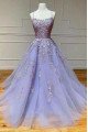 Cynthia Lovely Lavender Spaghetti Straps A-Line Prom Dresses With Appliques