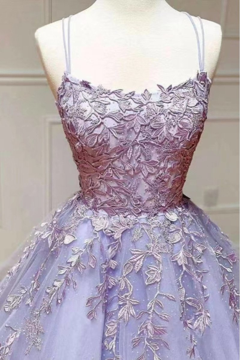 Cynthia Lovely Lavender Spaghetti Straps A-Line Prom Dresses With Appliques