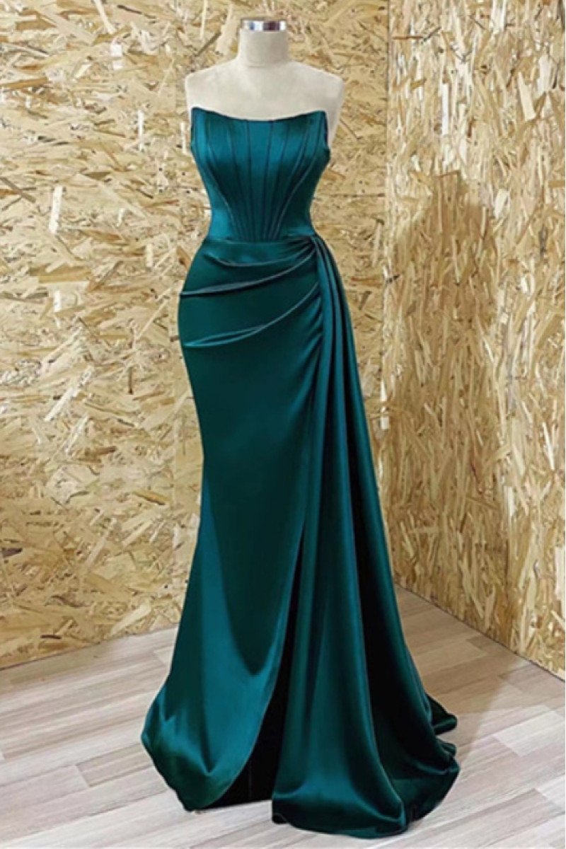 Darlene Elegant Dark Green Strapless Open Back Sheath Prom Dresses