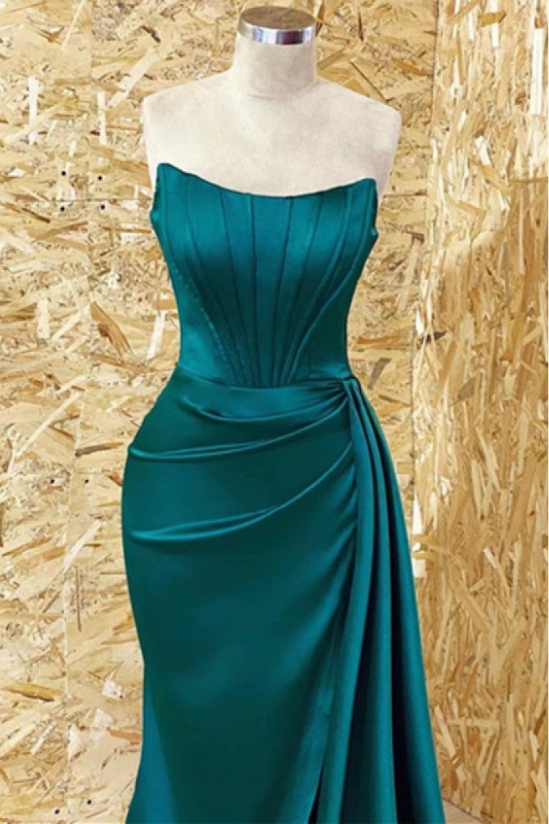 Darlene Elegant Dark Green Strapless Open Back Sheath Prom Dresses