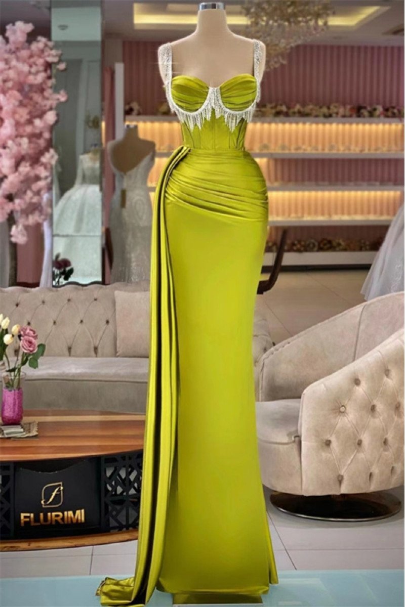 Dawn Fancy Olive Green Square Beading Sheath Prom Dresses