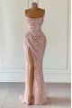 Deborah Sparkle Pink Sequins Spaghetti Straps Side Slit Sheath Prom Dresses