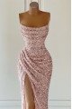 Deborah Sparkle Pink Sequins Spaghetti Straps Side Slit Sheath Prom Dresses