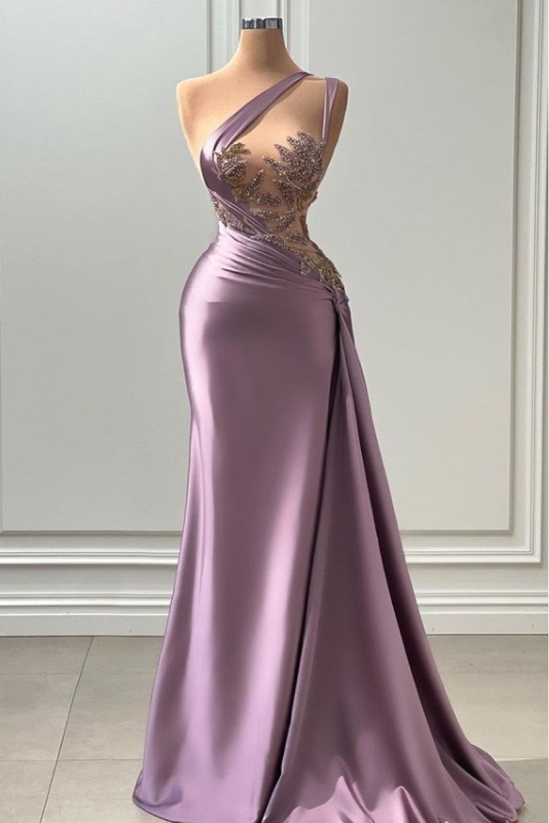 Delia Elegant Lilac One Shoulder Appliques Sheath Prom Dresses