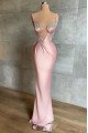 Denise Fashion Pink Spaghetti Straps Open Back Beading Sheath Prom Dresses