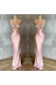 Denise Fashion Pink Spaghetti Straps Open Back Beading Sheath Prom Dresses