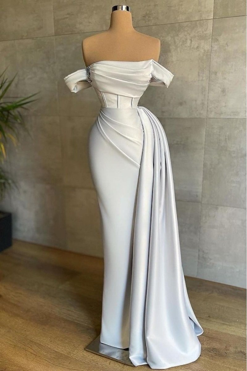 Diana Elegant White Off Shoulder Slim Fit Sheath Prom Dresses