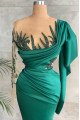 Dinah Chic Turquoise Square Long Sleeves Side Slit Beading Sheath Prom Dresses